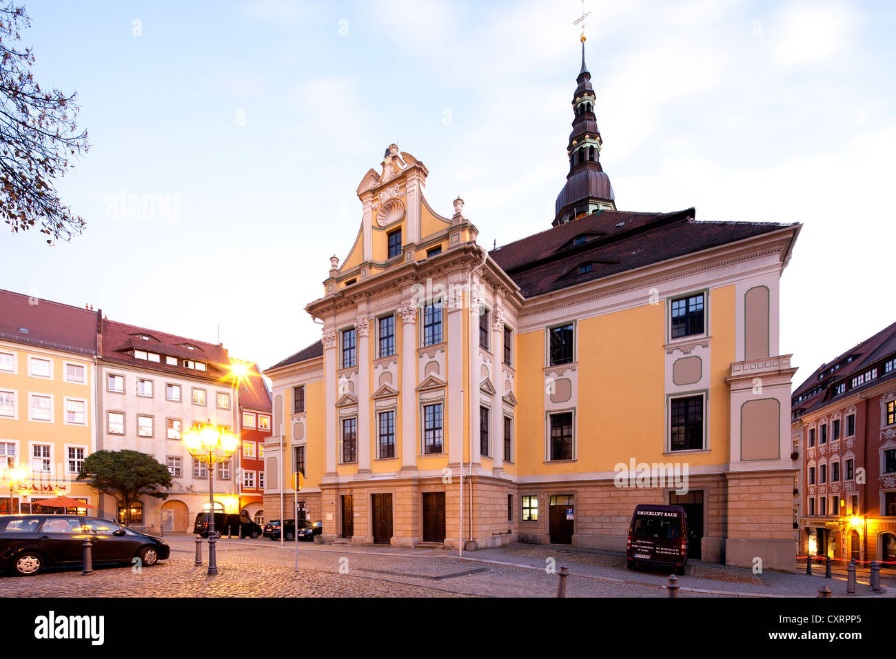 Rathaus am Hauptmarkt-Quadrat, Bautzen, Budysin, Oberlausitz, Lusatia, Sachsen, PublicGround Stockfoto