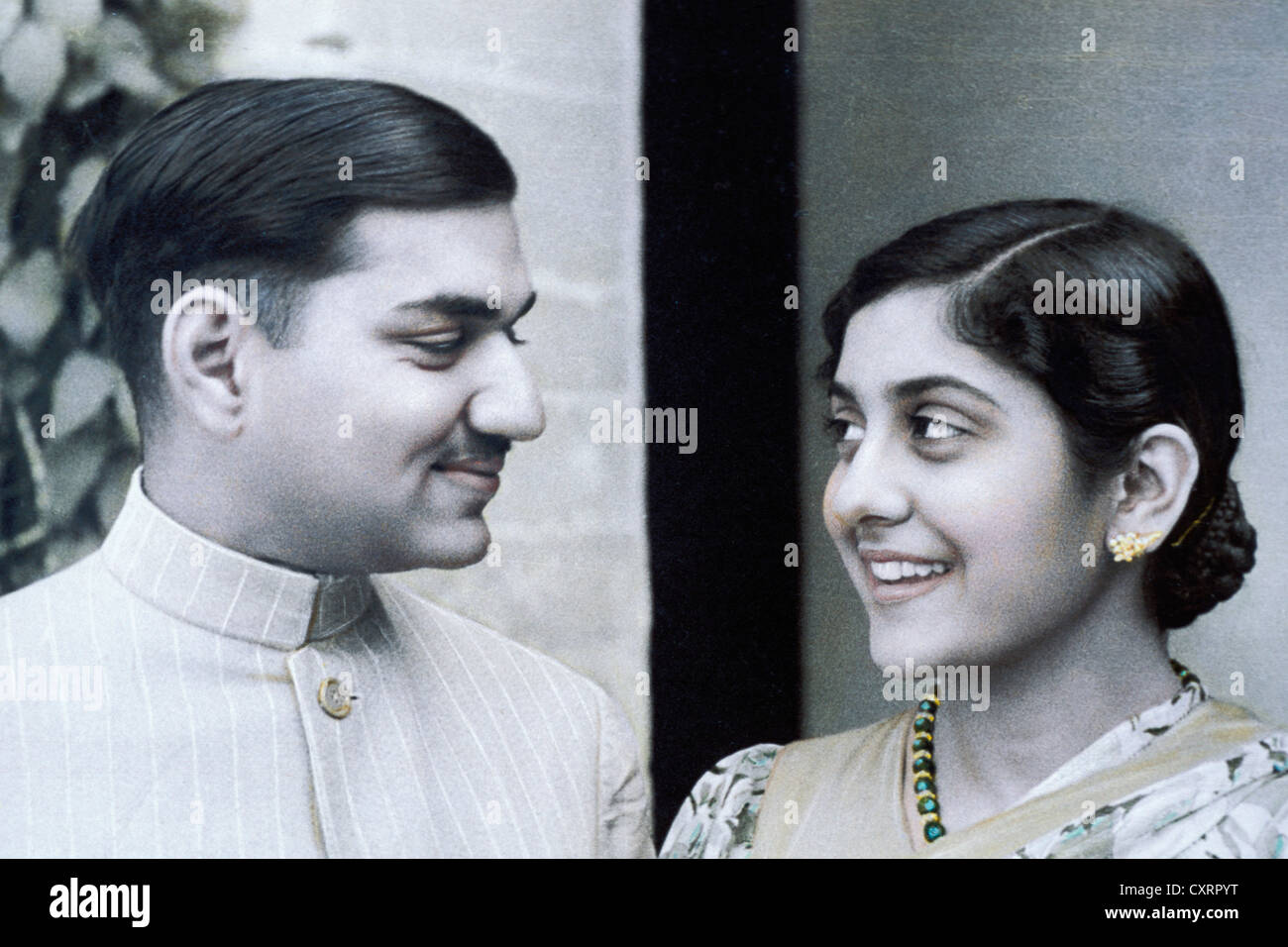 Alte, handkolorierten Foto, indische Paare, Shimla Indien, Asien Stockfoto