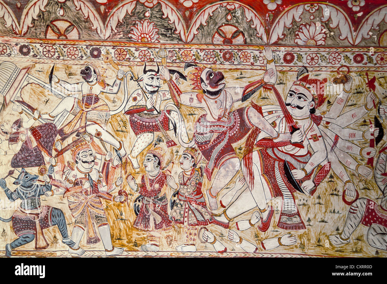 Hindu Wandmalereien, Laxminarayan Temple, Orchha, Madhya Pradesh, Indien, Asien Stockfoto