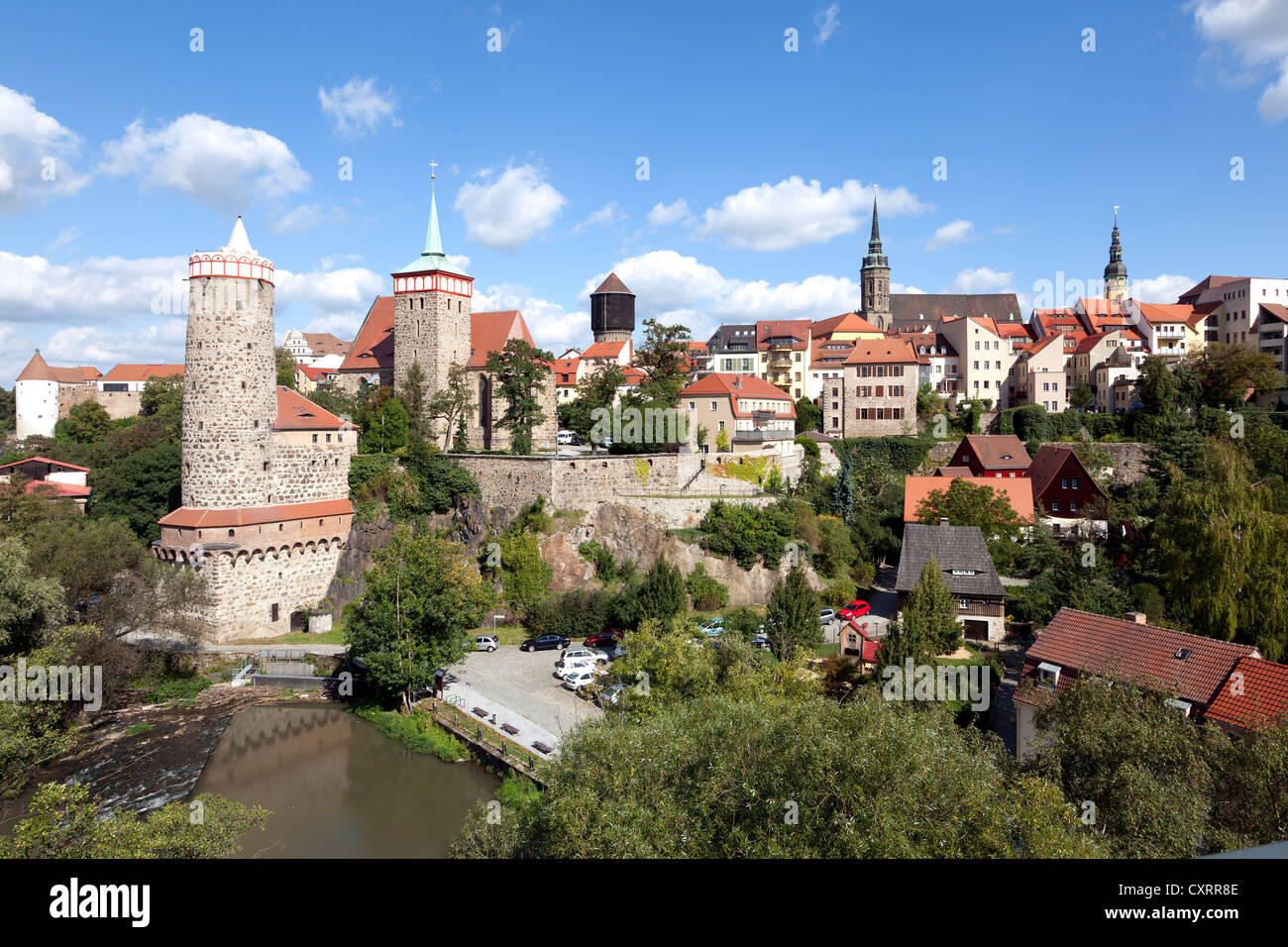 Blick auf das historische Stadtzentrum, Bautzen, Budysin, Lusatia, Oberlausitz, Sachsen, PublicGround Stockfoto