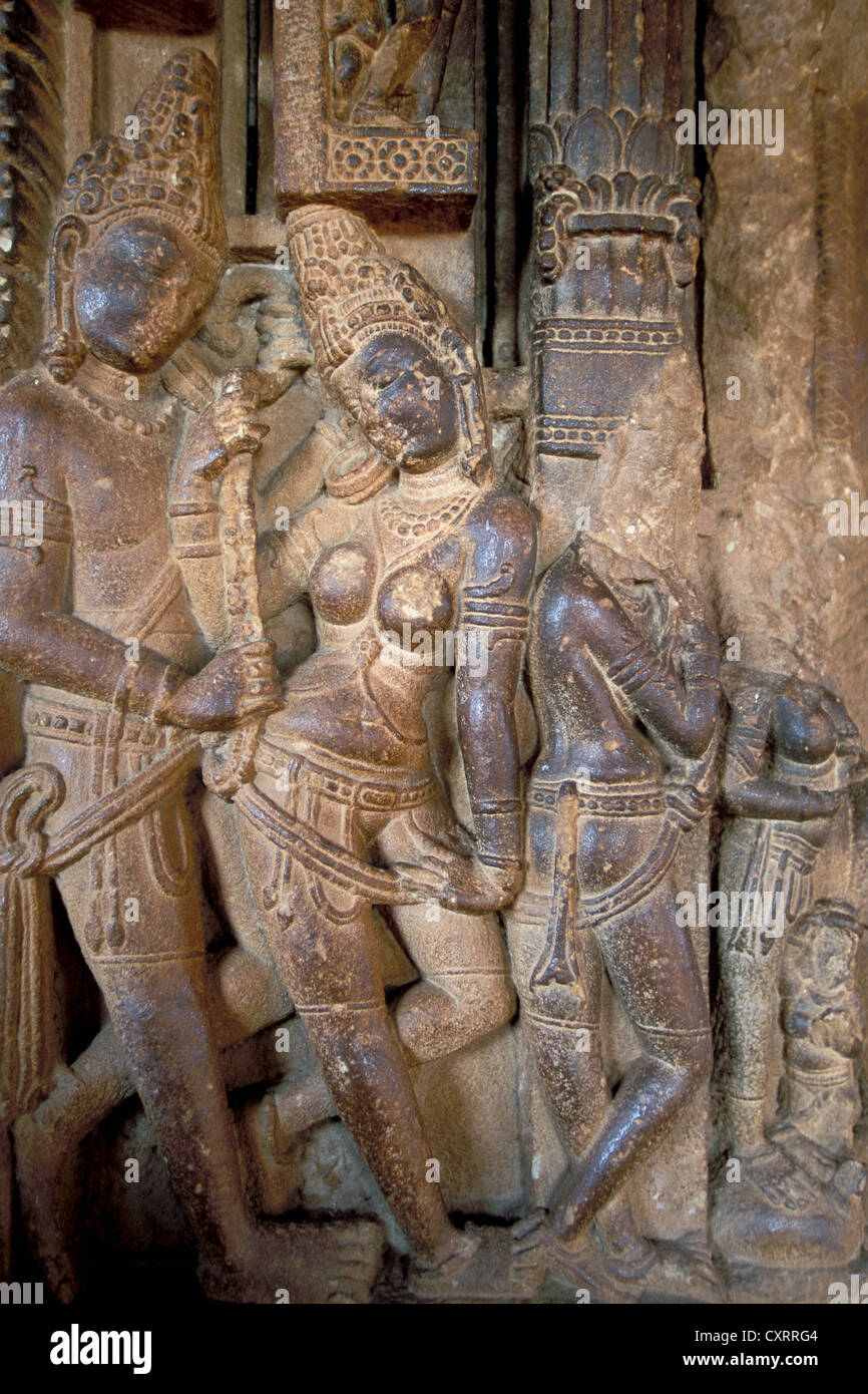 Skulpturen von Shiva und Parvati, Aihole, Karnataka, Indien, Asien Stockfoto