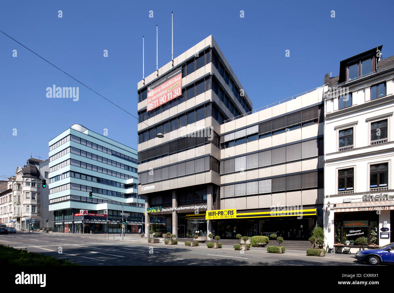 Büro- und Geschäftshäuser, Rheinstrasse, Wiesbaden, Hessen, Deutschland, Europa, PublicGround Stockfoto