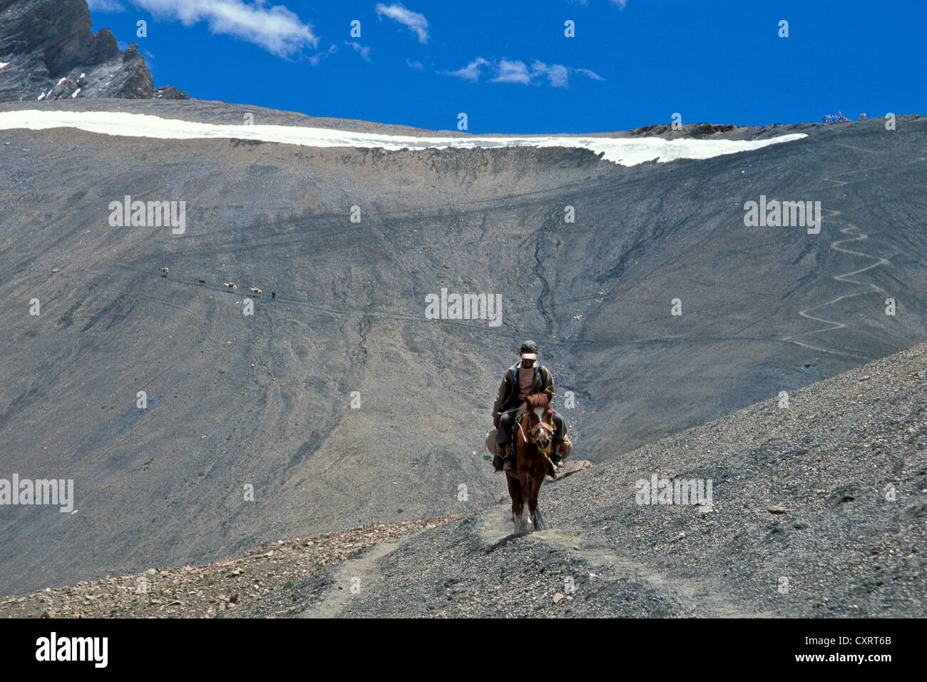 Fahrer in der Nähe des Passes, kurvenreiche Straßen, Mt Sengge-La oder Sengge Pass, Zanskar, Ladakh, Jammu und Kaschmir, Nord-Indien, Indien Stockfoto