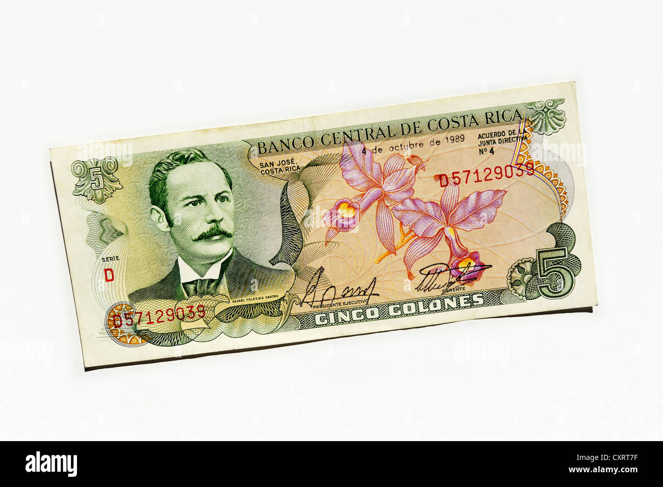 Fünf Colones, Banknote von Costa Rica, Mittelamerika Stockfoto