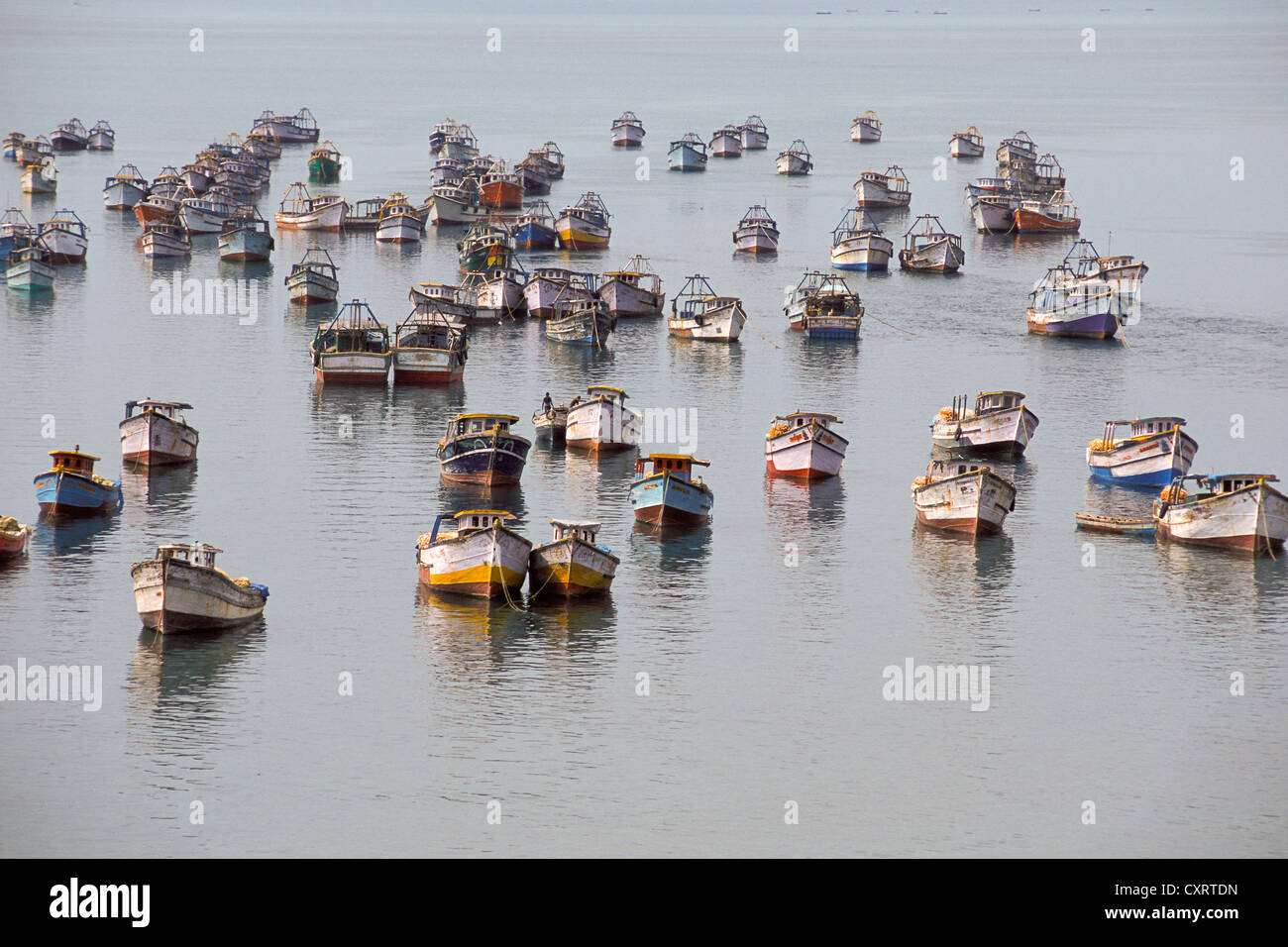 Angelboote/Fischerboote in der Nähe von Rameswaram, Tamil Nadu, Südindien, Indien, Asien Stockfoto