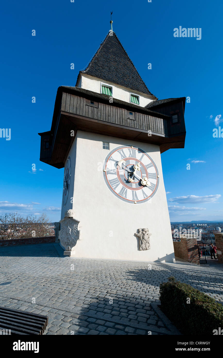 Uhrturm am Grazer Schlossberg Hügel, Graz, Steiermark, Austria, Europe Stockfoto