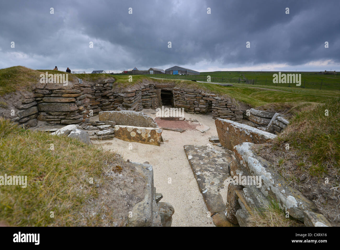 Skara Brae, auch Skerrabra, neolithische Siedlung, zwischen 3100 und 2500 v. Chr., Orkney Inseln, Schottland, Vereinigtes Königreich, Europa Stockfoto