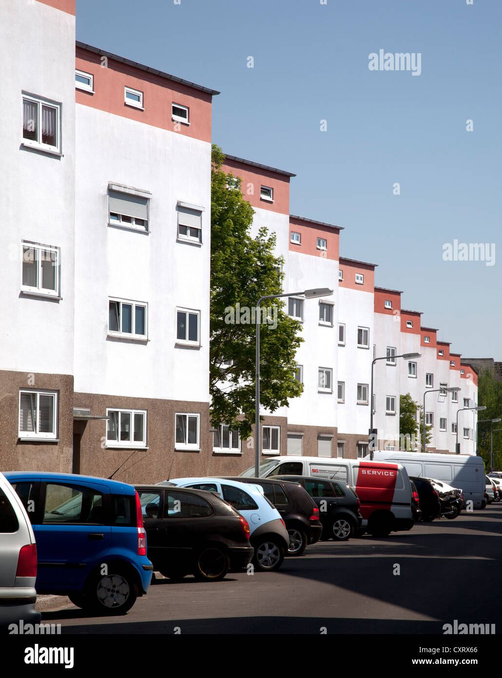 Bruchfeldstrasse Wohnanlage, neue Sachlichkeit, Niederrad, Frankfurt Am Main, Hessen, Zickzackhausen, PublicGround Stockfoto