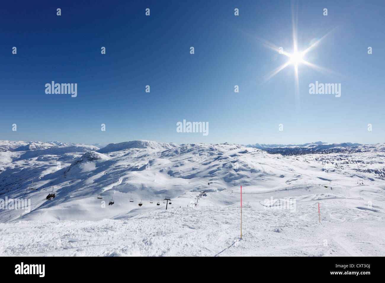 Skigebiet am Krippenstein Mountain, Dachsteingebirge, Salzkammergut, Oberösterreich, Österreich, Europa Stockfoto