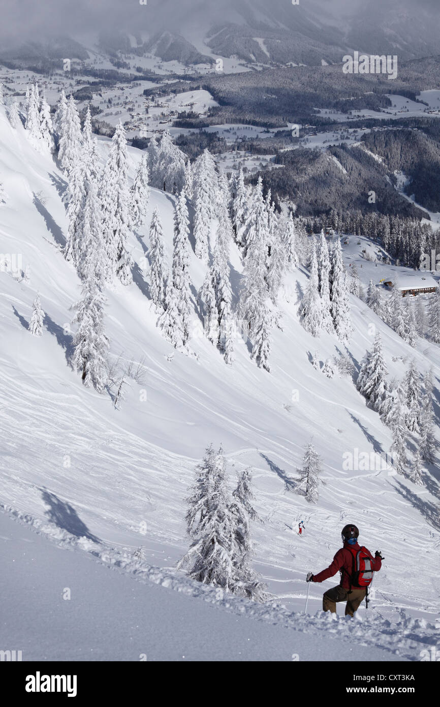 Hahn'l Piste Skipiste, Reiteralm, Skigebiet, Pichl-Preunegg bei Schladming, Steiermark, Österreich, Europa Stockfoto