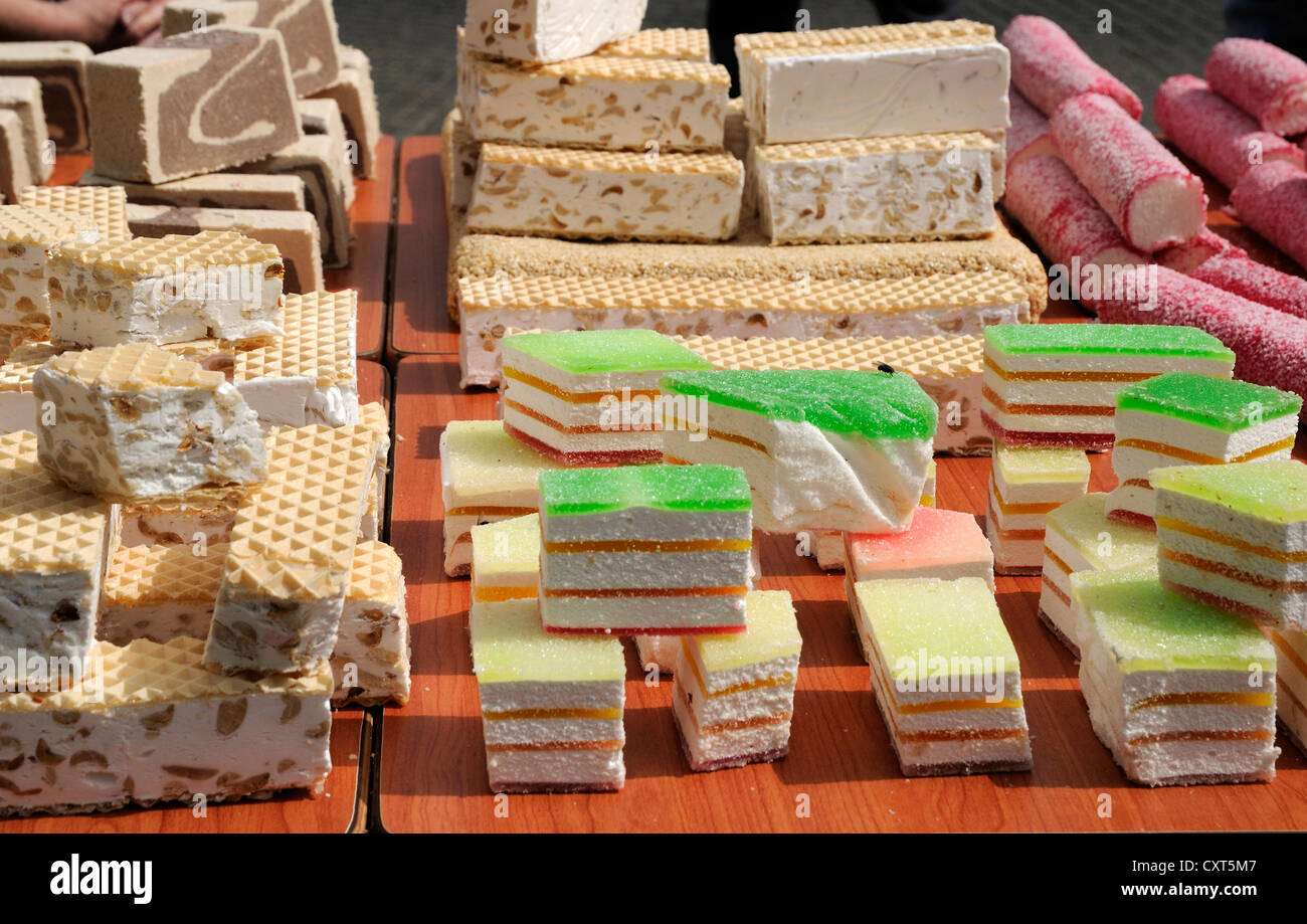 Süßigkeiten auf dem Basar von Akko, Akko, Israel, Naher Osten Stockfoto