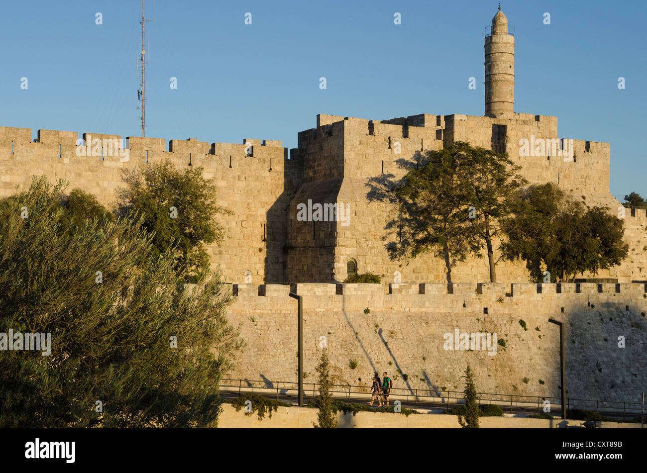 Blick auf die Zitadelle von David und die Stadtmauern. Altstadt von Jerusalem. Israel. Stockfoto