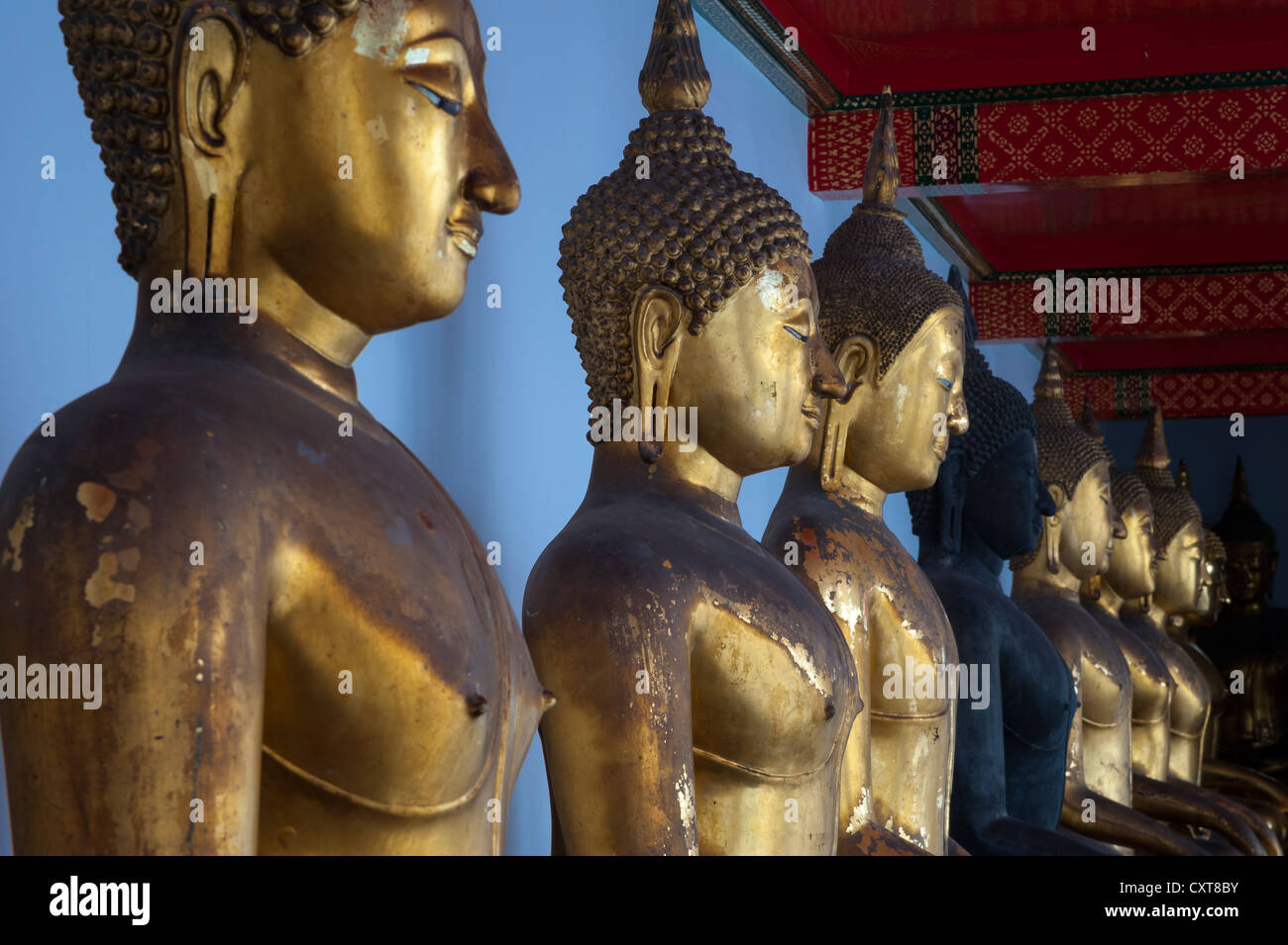 Vergoldeten Buddha-Statuen, Wat Phra Chetuphon, Wat Pho, Bangkok, Thailand, Asien Stockfoto