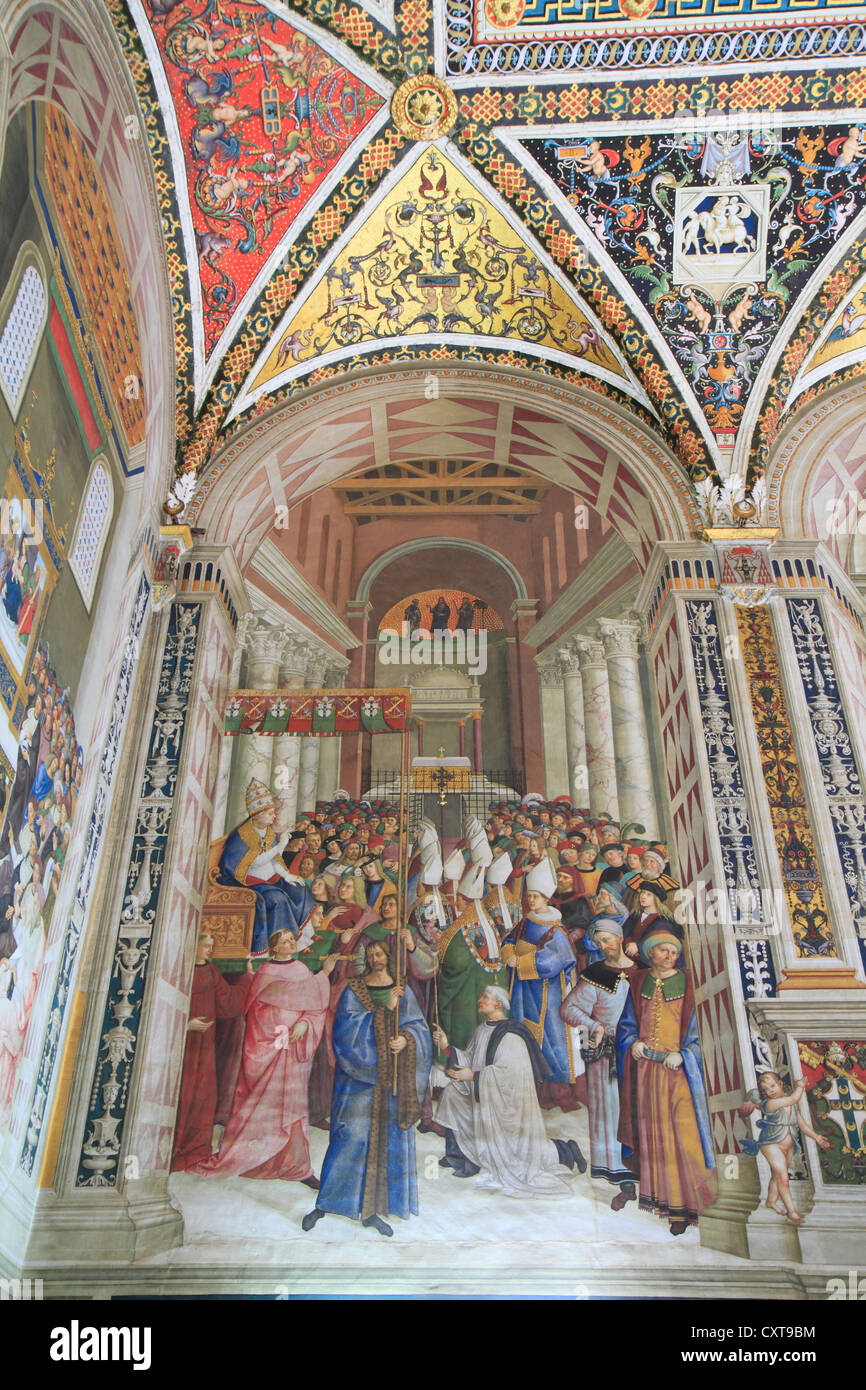 Piccolomini-Bibliothek mit Fresken von Pinturicchio aus dem Leben von Francesco Todeschini Piccolomini, später Papst Pius III., Siena Stockfoto