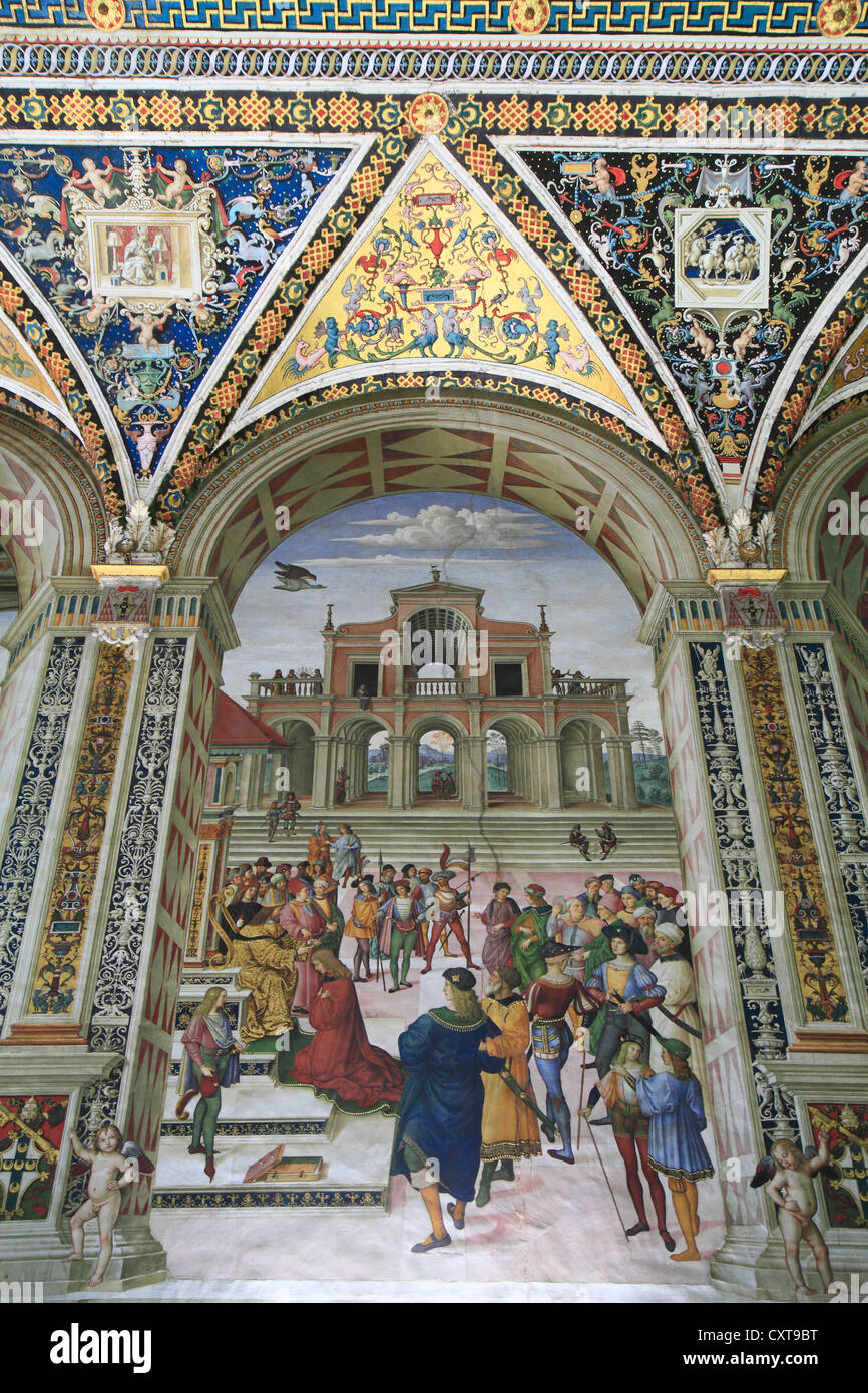 Libreria Piccolomini-Bibliothek mit Fresken von Pinturicchio, Szenen aus dem Leben des Francesco Todeschini Piccolomini Stockfoto