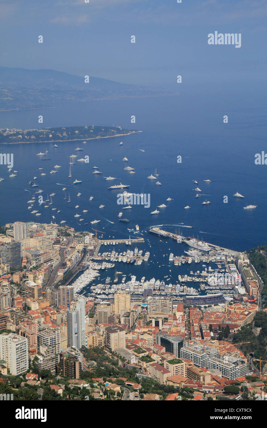 Fürstentum Monaco mit Port Hercule, Cap Martin an der Rückseite, von der Tête du Chien, Côte d ' Azur, Mittelmeer, Europa Stockfoto