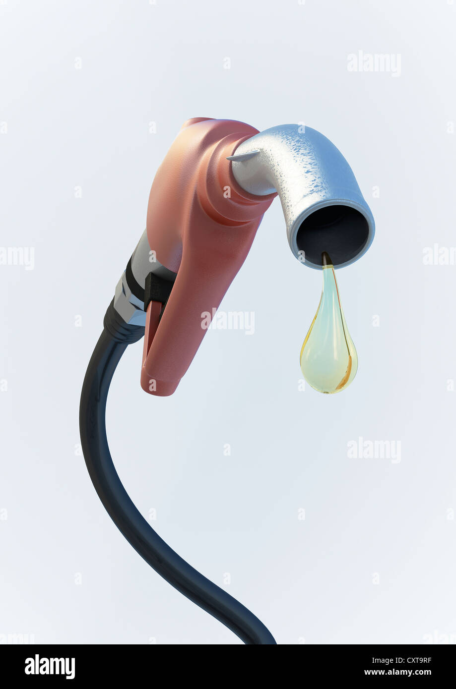 Benzin-Pumpe-Düse mit Tropfen Stockfoto