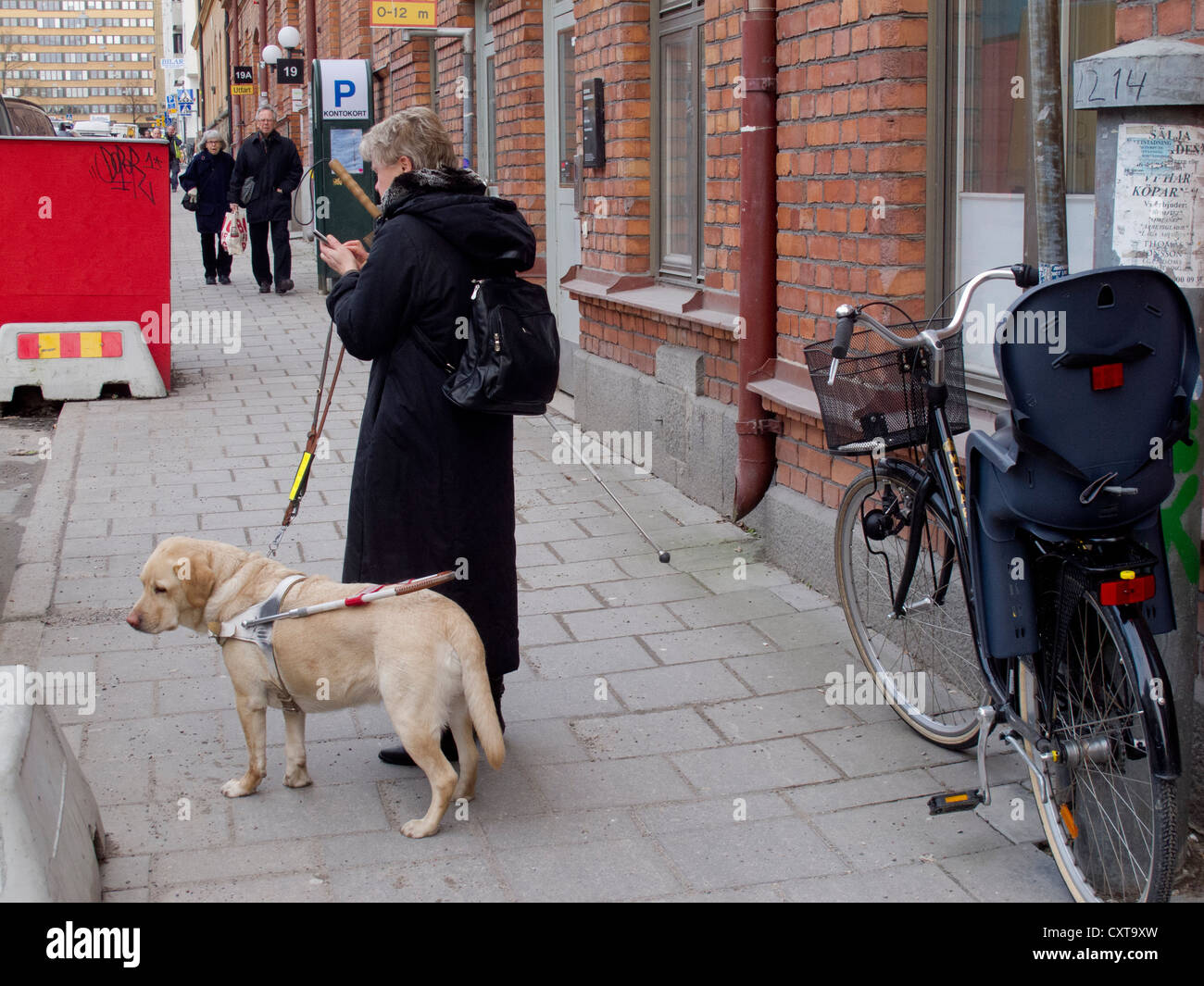 Blinde mit Blindenhund Stockfoto