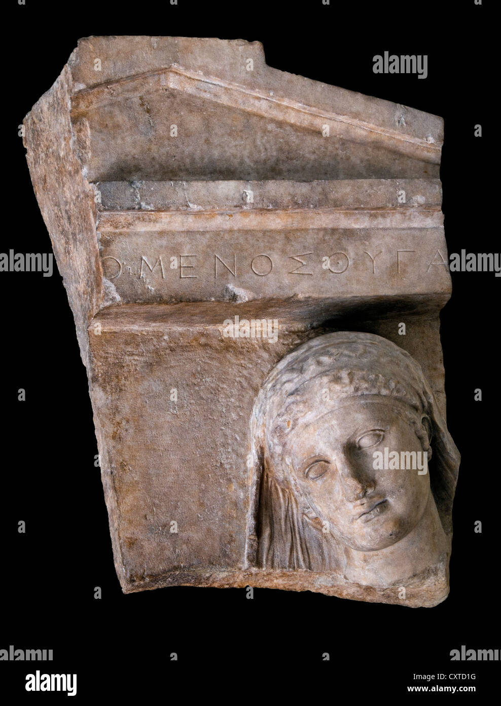 Fragment des Marmor Grabstele Frauenkopf Attic Greek 400-390 v. Chr. Tochter des Omenes Stockfoto