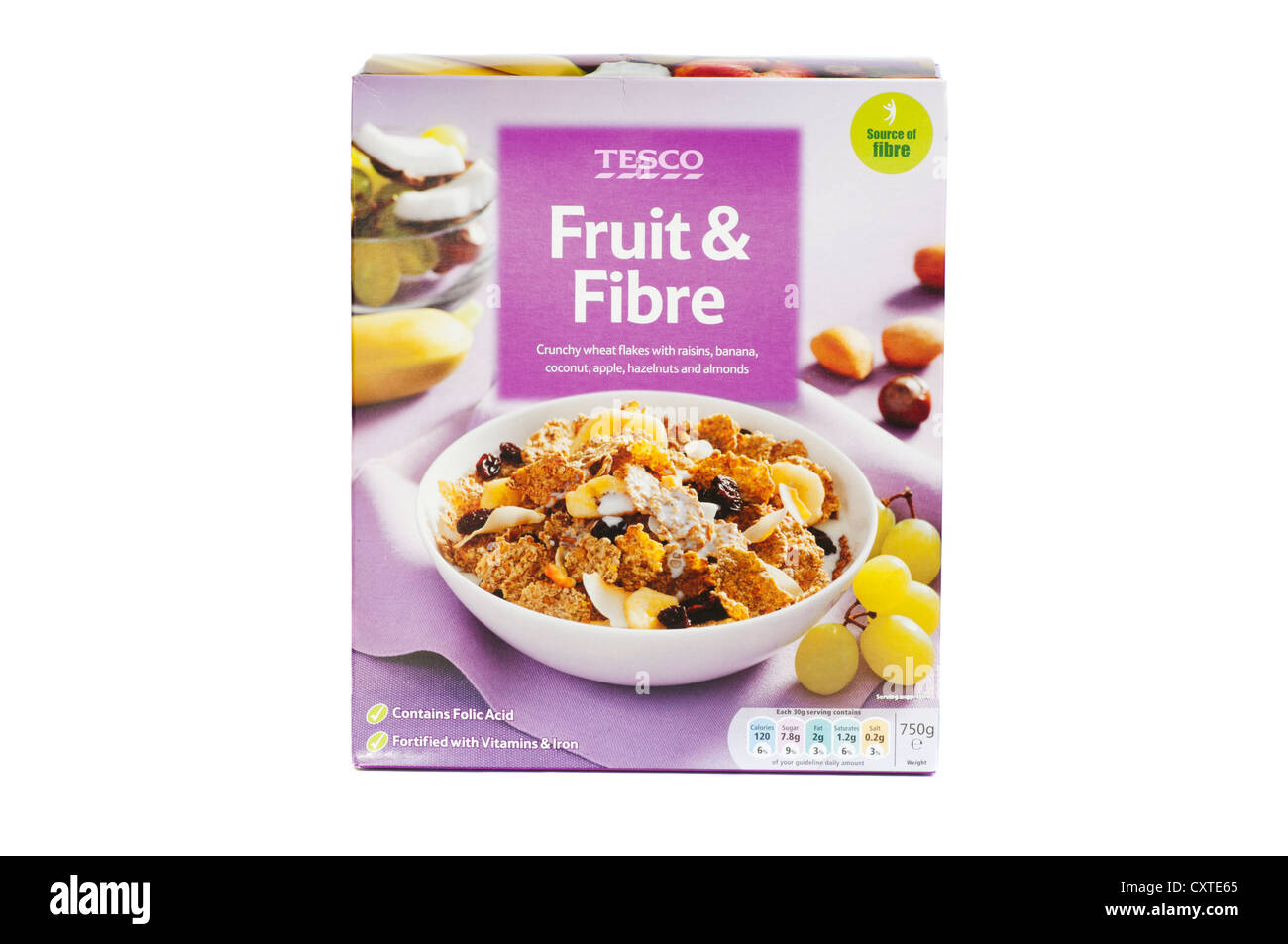Box von Tesco Obst und Faser-Frühstücks-Cerealien Stockfoto