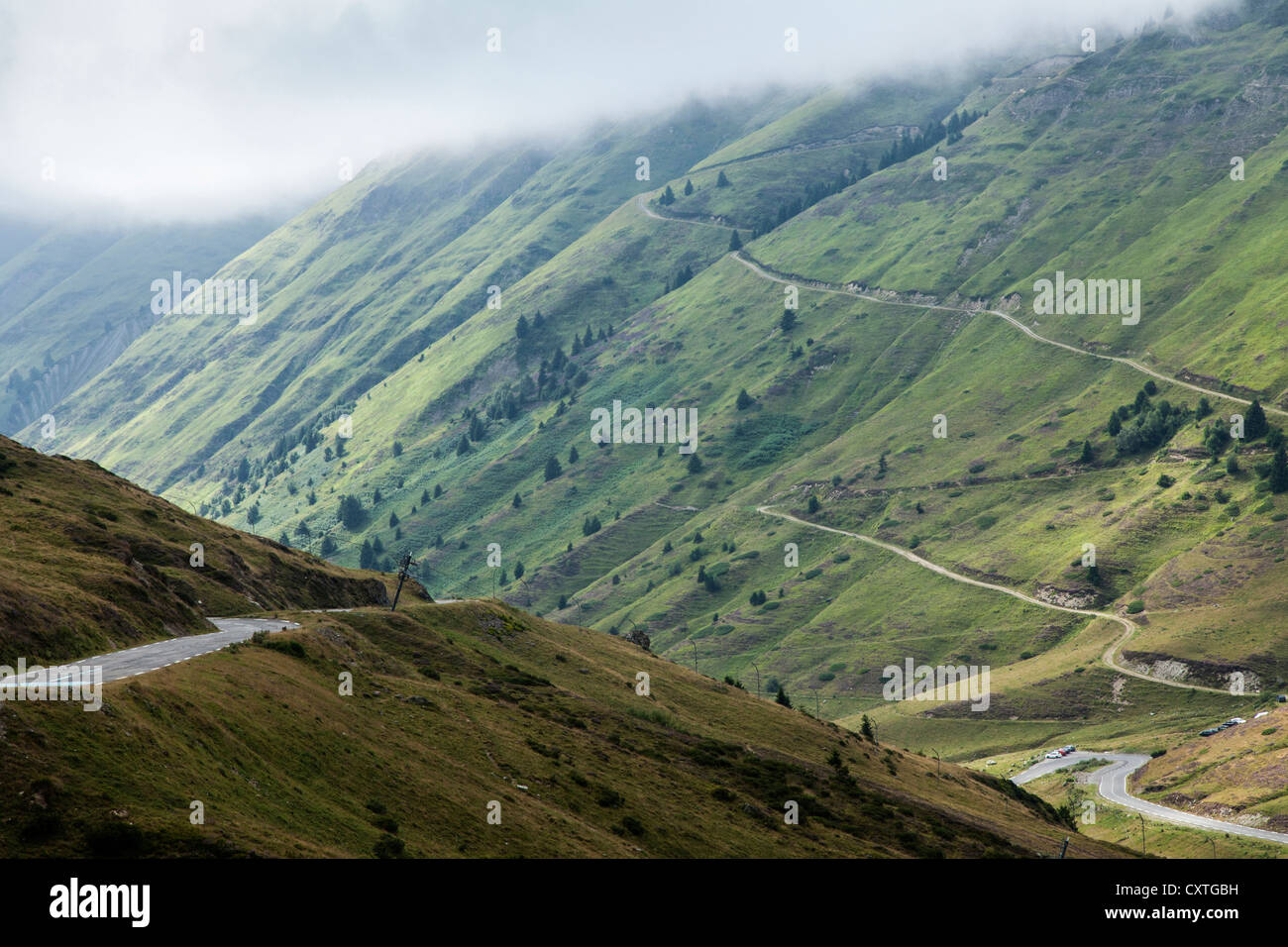 Bergwelt auf der Col du Tourmalet - Strecke der Tour de France - in der Haute-Pyrenäen, Frankreich Stockfoto