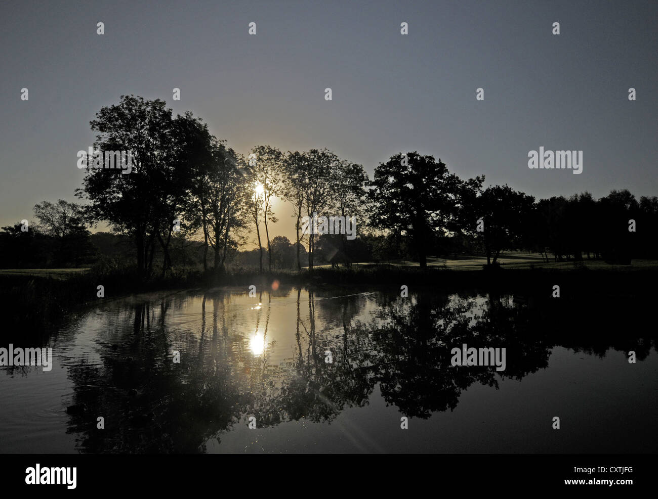Am frühen Morgen Schuss von Teich und Sonne Reflexion über einen Golfplatz Bromley Kent Stockfoto