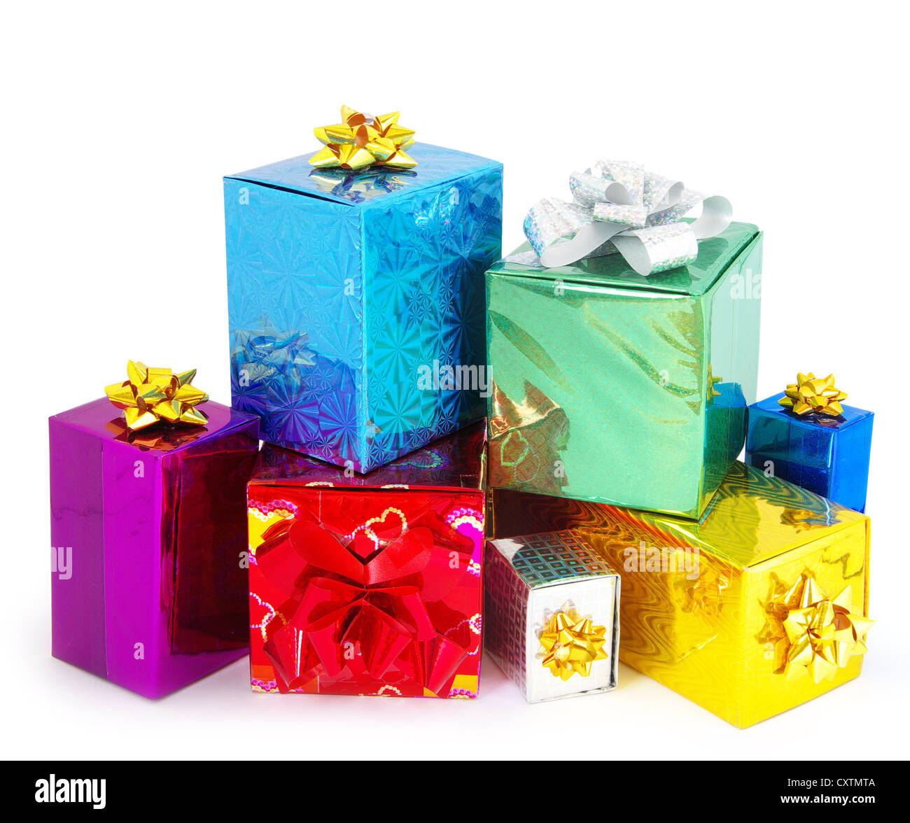Box-Geschenke mit satin-Schleife isoliert auf weißem Hintergrund Stockfoto