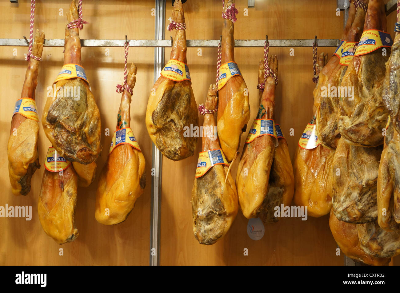 die Messe International Agro-industrielle Tierschau, Ansicht spanisches Essen Jamon in Zafra, Badajoz, Spanien Stockfoto