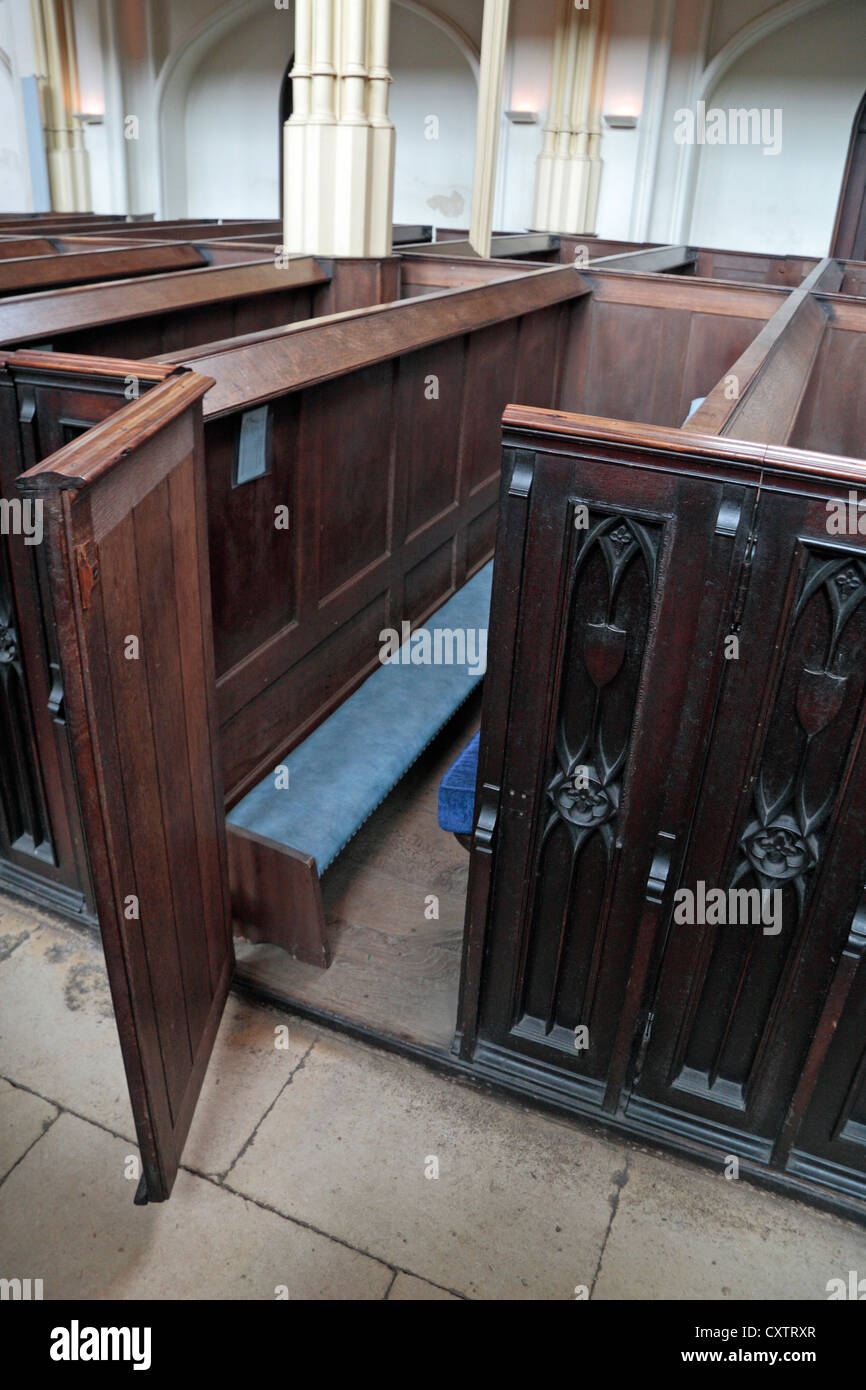 Ein Box-Bänke in St. Mary Parish Church, Tetbury, Gloucestershire, UK. Tetbury, Gloucestershire, UK Stockfoto