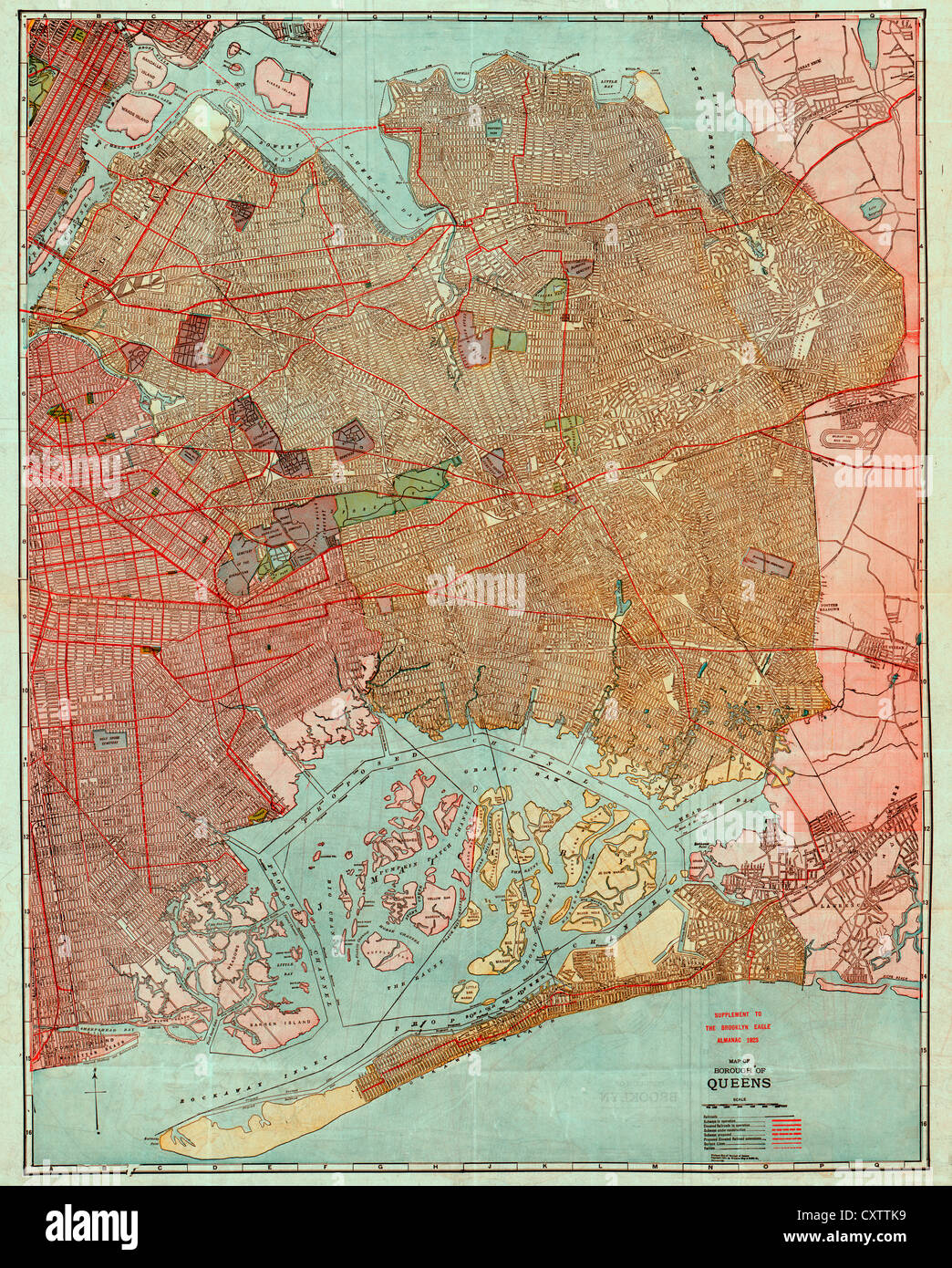 Karte von Stadtteil Queens. Ergänzung zu den Brooklyn Eagle Almanac, 1923 Stockfoto