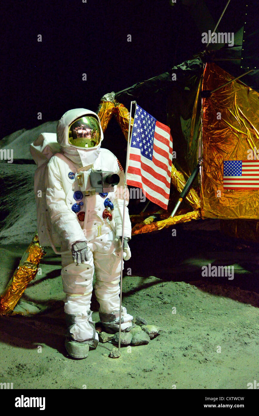 Anzeige der Vereinigten Staaten Apollo-Mondlandung-Modul. Space Expo, Noordwijk, Niederlande. Stockfoto