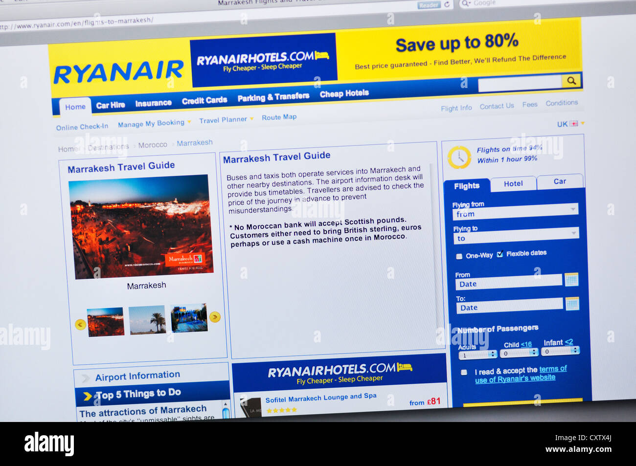 Ryanair-Website - Online-Flugbuchung Stockfoto