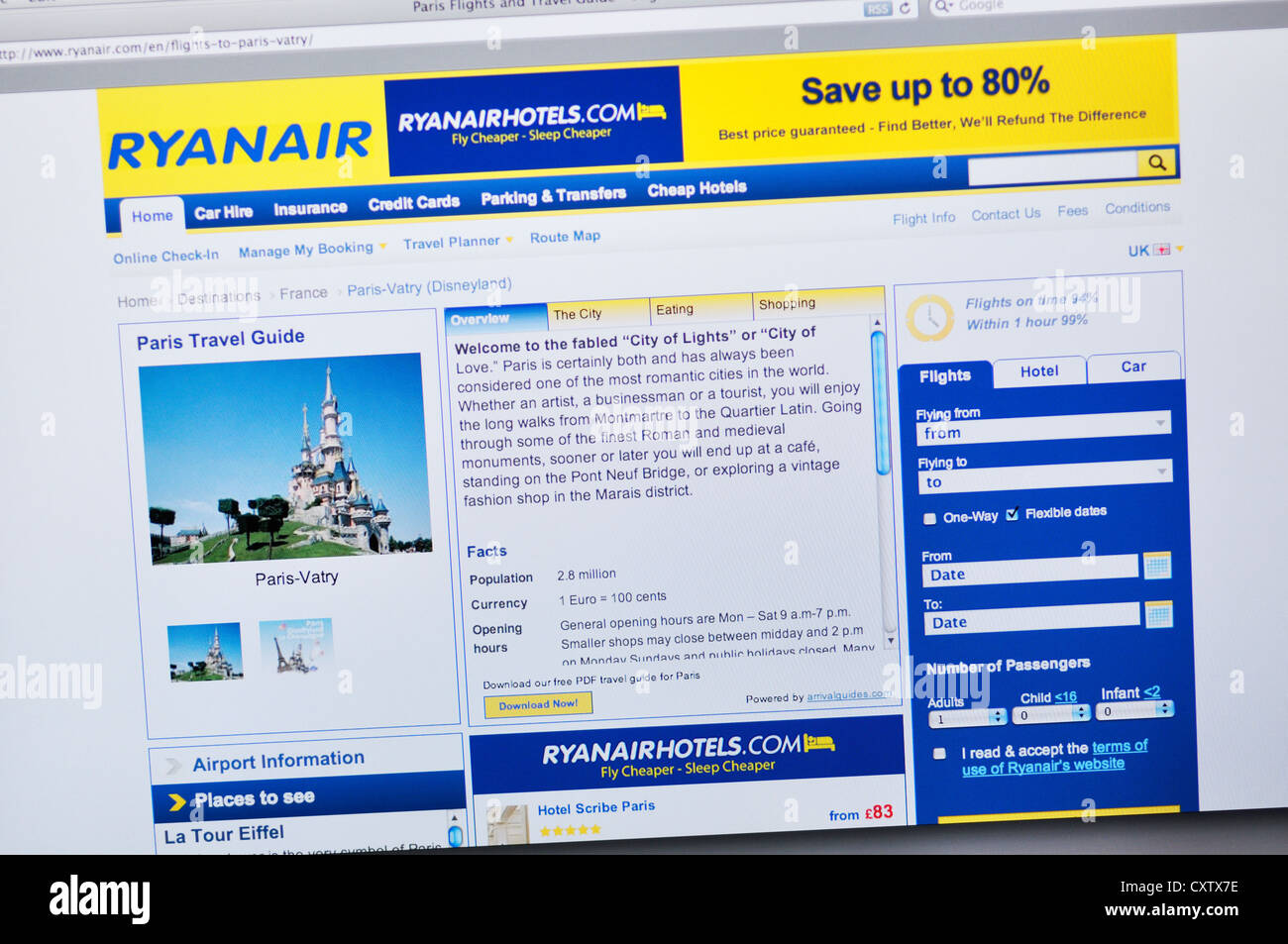 Ryanair-Website - Online-Flugbuchung Stockfoto