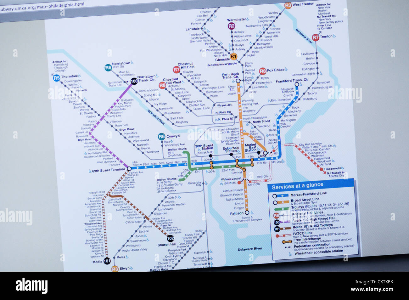 Website für Philadelphia Metro map Stockfoto