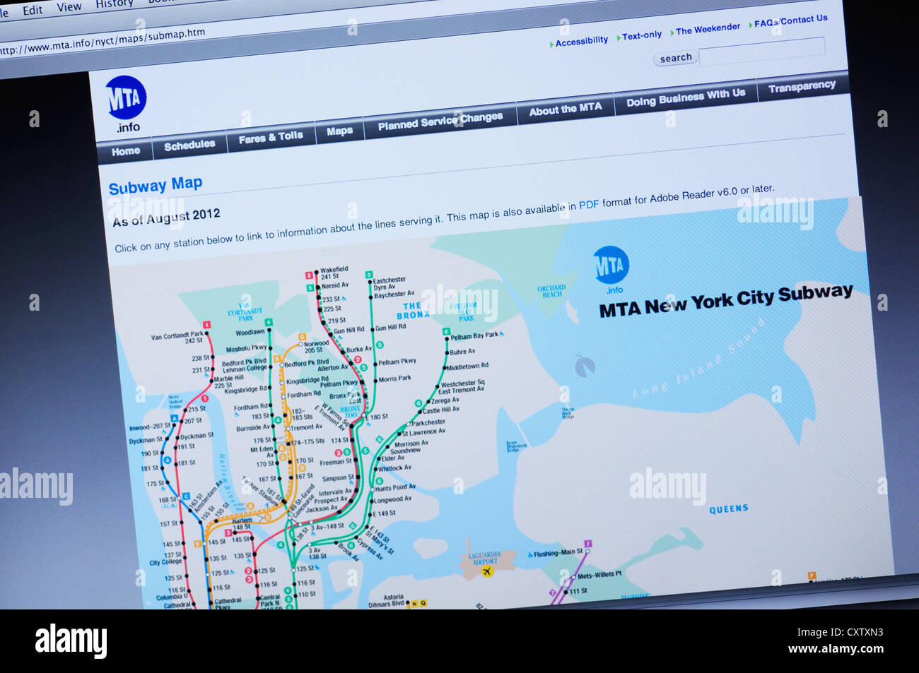 New York City Subway Map Webseite Stockfoto