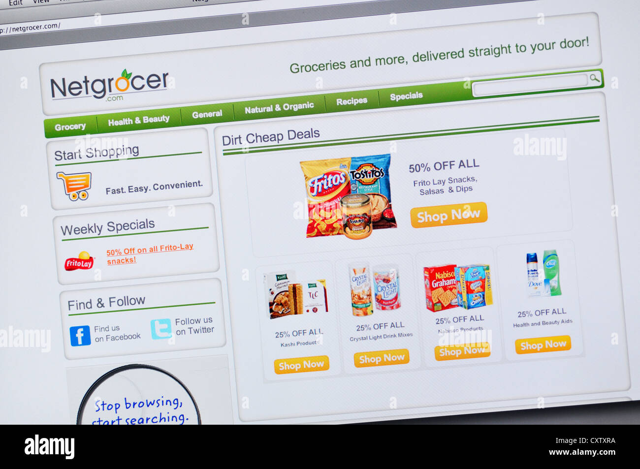Netgrocer Webseite - online-einkaufen Stockfoto
