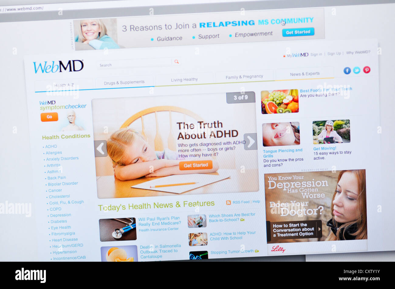 WebMD Website - Online-medizinische Beratung Stockfoto