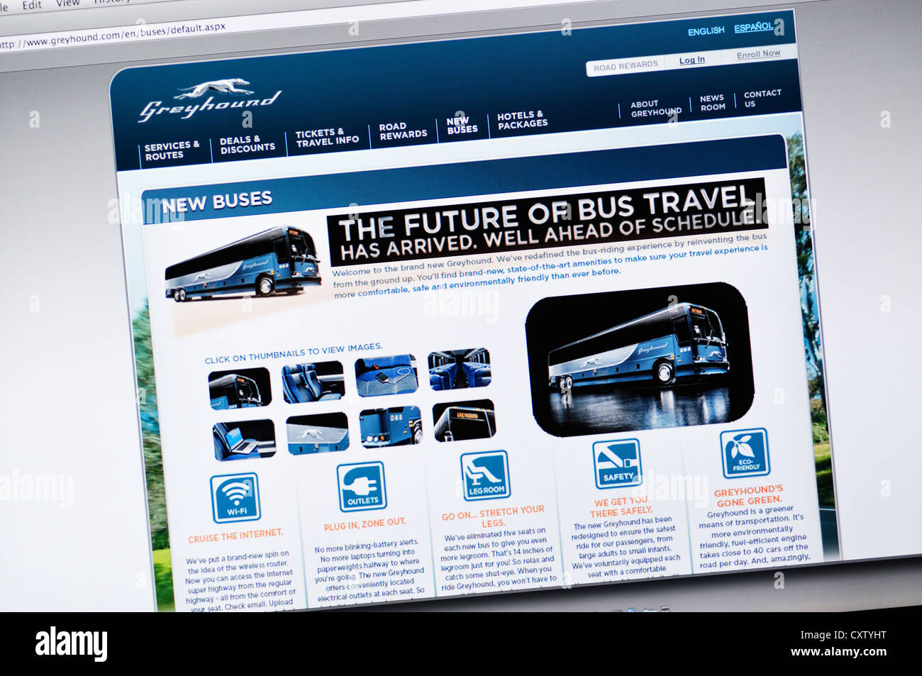 Greyhound-Bus-website Stockfoto