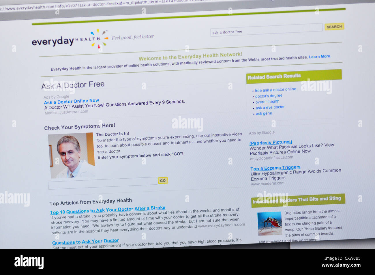 Everydayhealth Website - Online-Gesundheits-Informationen Stockfoto