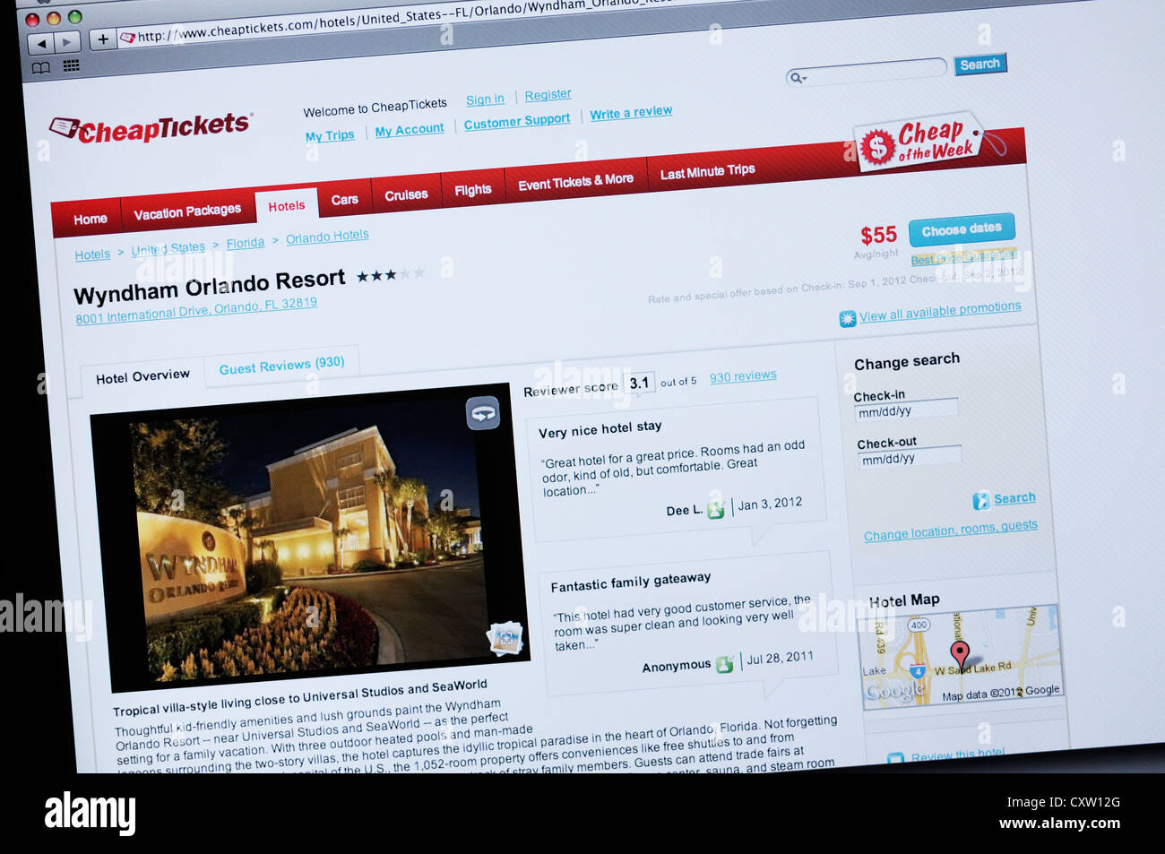 Günstige Tickets Homepage - Online-Rabatt-Tickets, Flüge, Hotels, Mietwagen Stockfoto