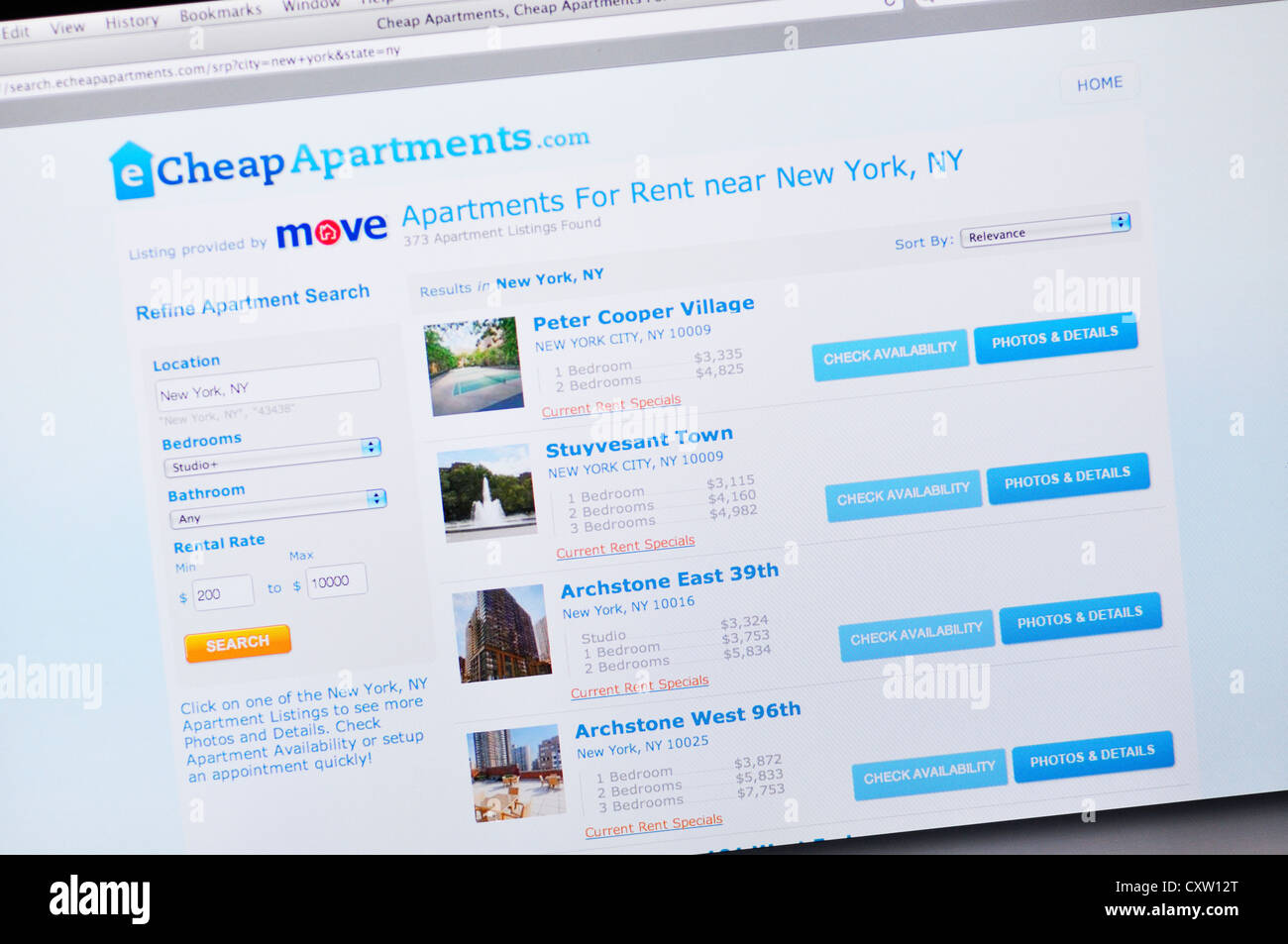 Günstige Ferienwohnungen-Homepage - Ferienwohnungen online suchen Stockfoto