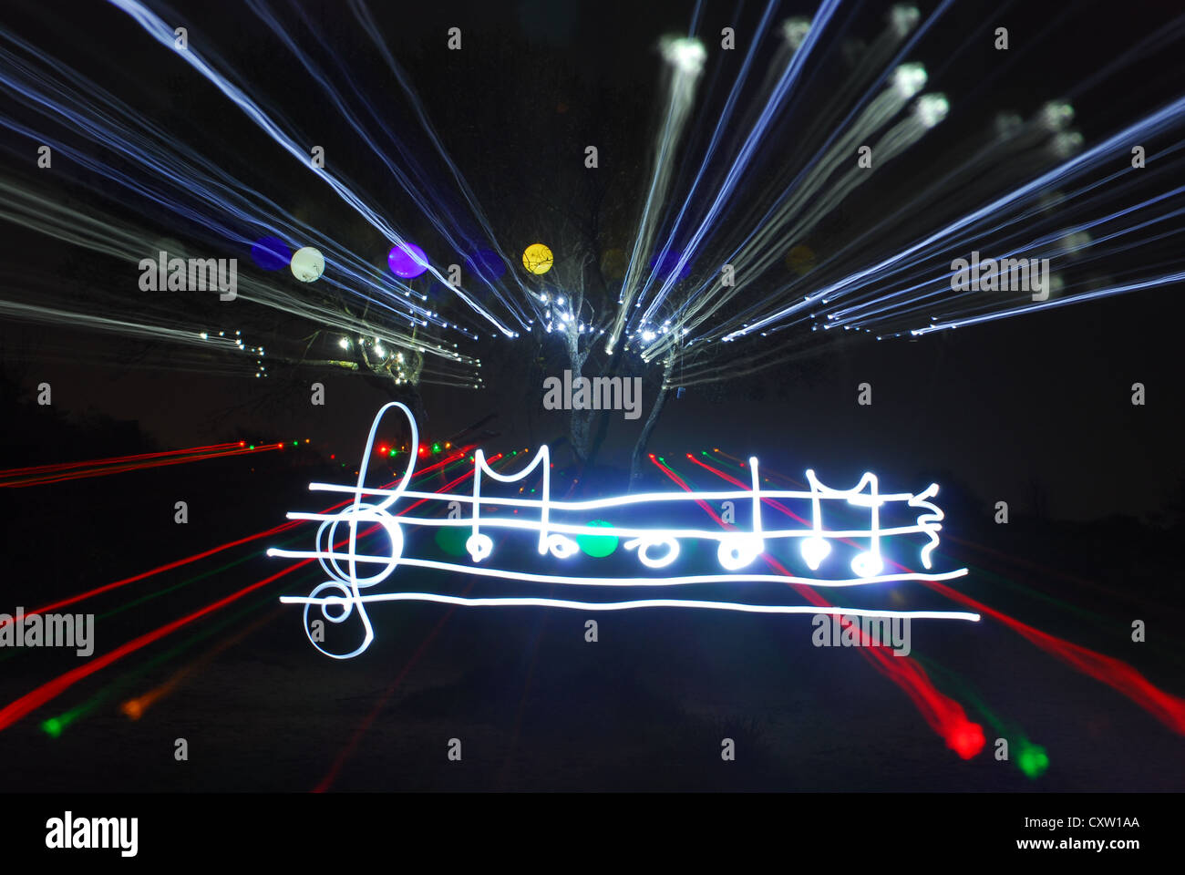 Musik Daube & Notizen in Licht gemalt Stockfoto