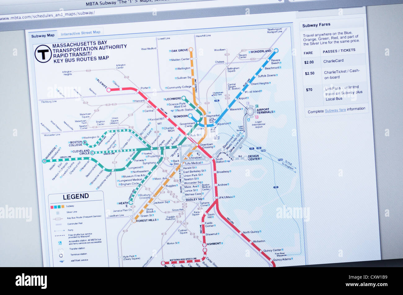 Website für Boston Subway map Stockfoto