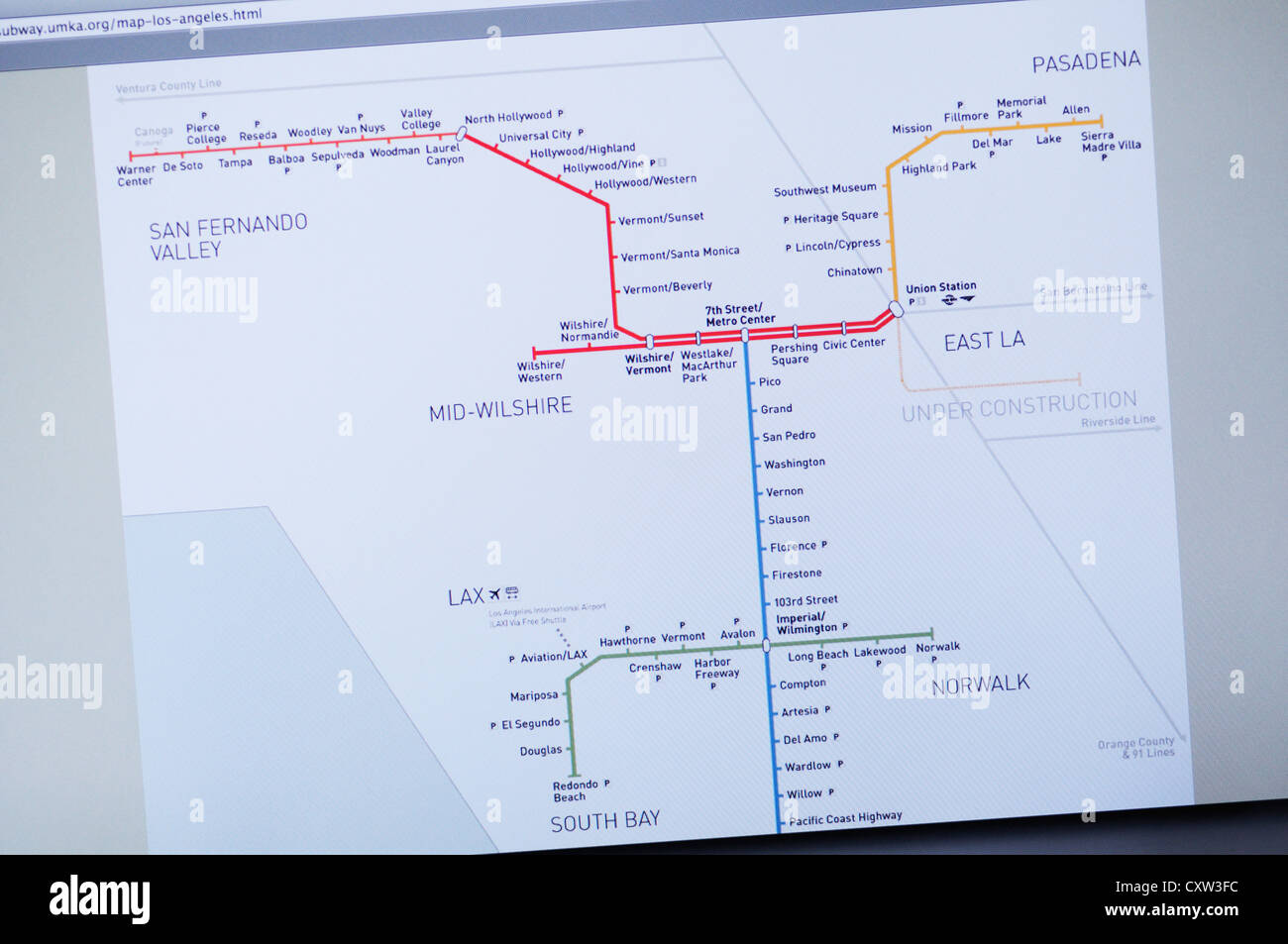 Los Angeles u-Bahn - Online-Sitemap Stockfoto