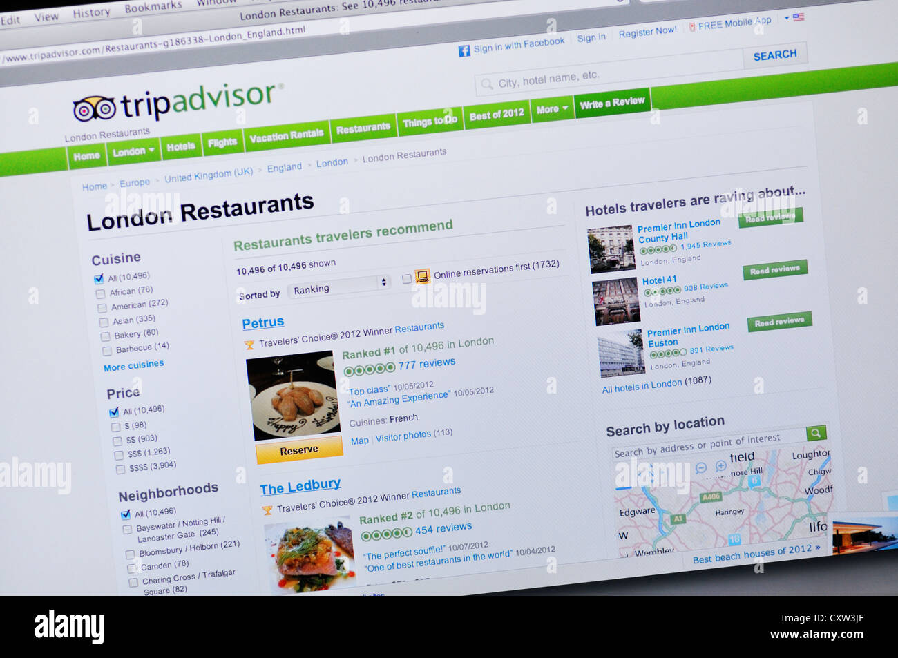 Trip-Advisor-Website - Online-Restaurant-Suche und Bewertungen Stockfoto