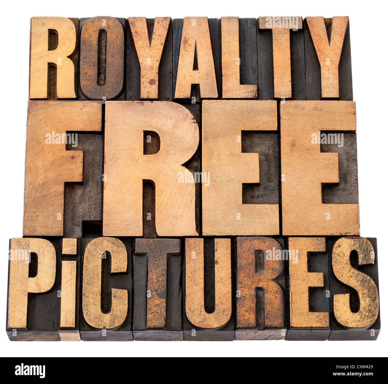 Royalty free Bilder - isolierte Wörter in Vintage Buchdruck Holzart Stockfoto