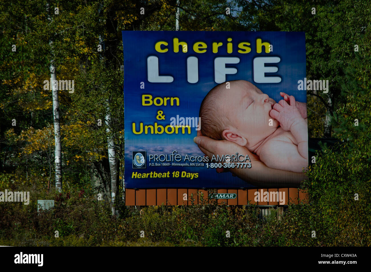 Pro-Life-Zeichen auf einem nördlichen Wisconsin highway Stockfoto