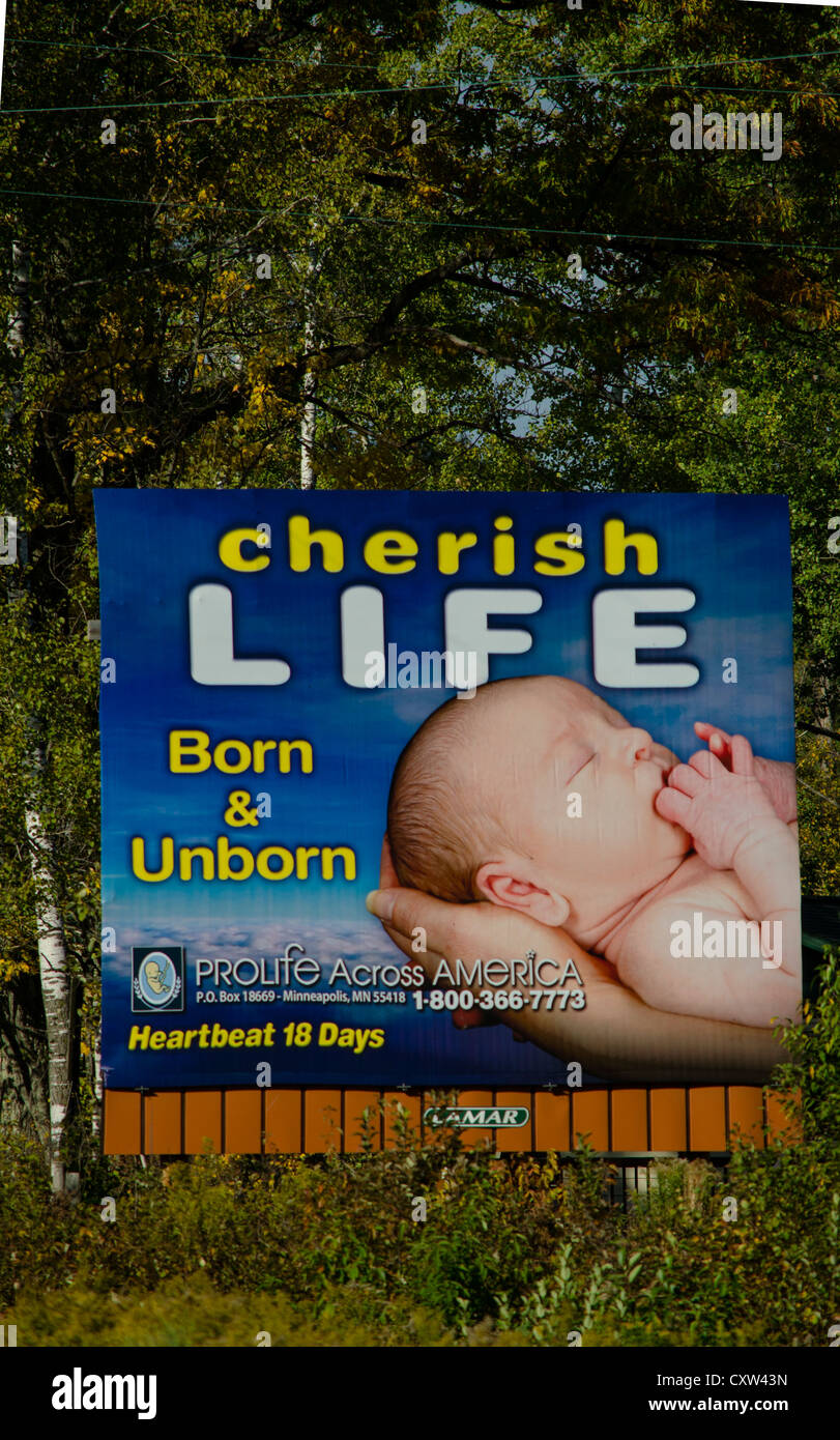 Pro-Life-Zeichen auf einem nördlichen Wisconsin highway Stockfoto