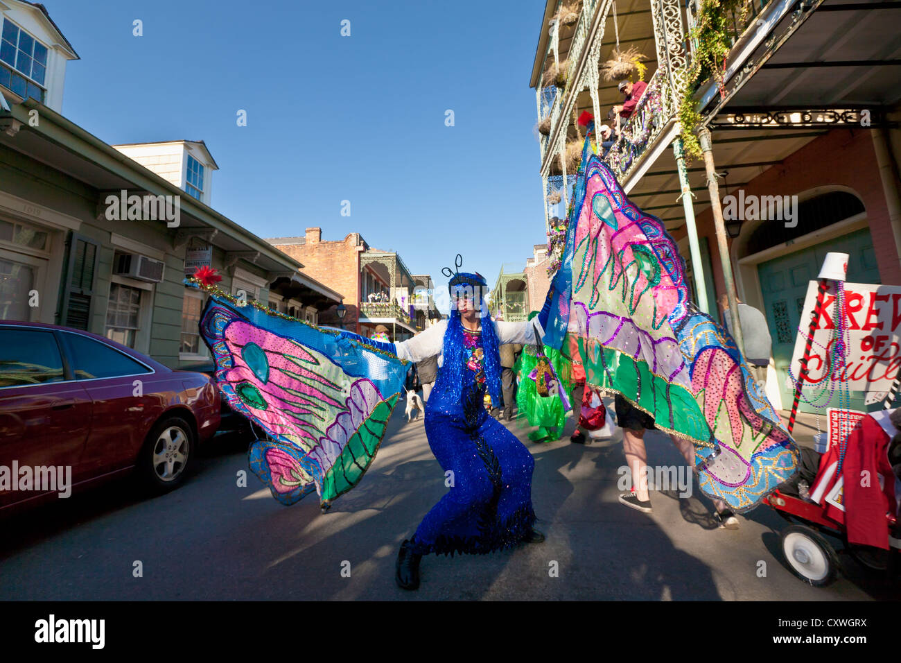 Feiern und Kostüme im French Quarter, Karneval, New Orleans, Louisiana Stockfoto