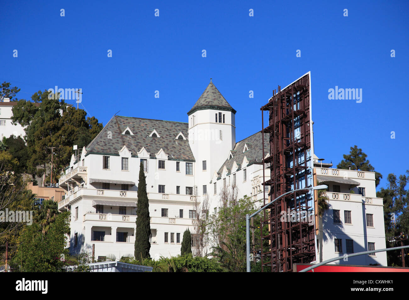Hotel Chateau Marmont, Sunset Boulevard, Hollywood, Los Angeles, California, Vereinigte Staaten von Amerika Stockfoto